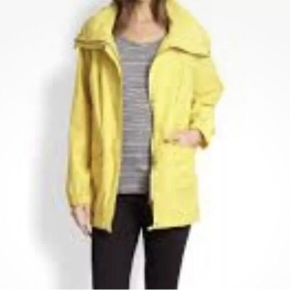 Eileen Fisher Anorak Windbreaker High Collar Rain Jacket Yellow Large 319.00 - Picture 3 of 14